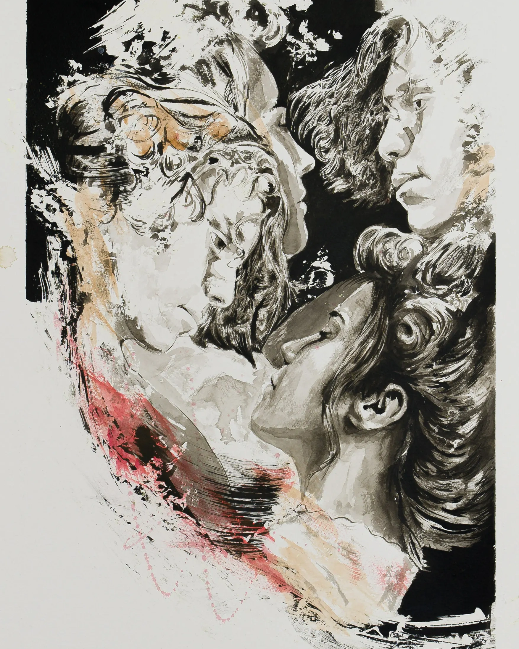 The Balcony Scene - Ink and Watercolor on canvas