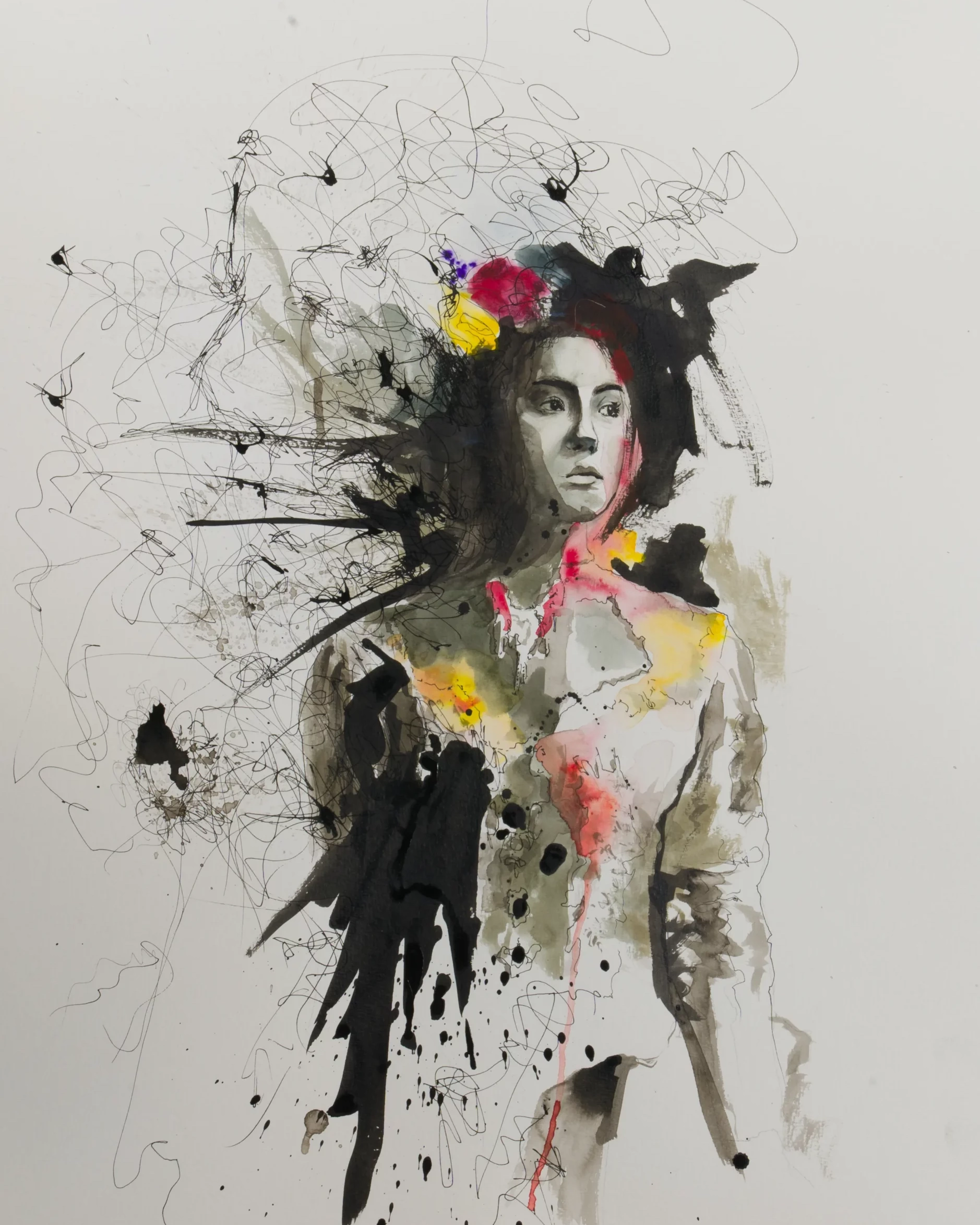 Being Pulled Apart - ink and watercolor on paper