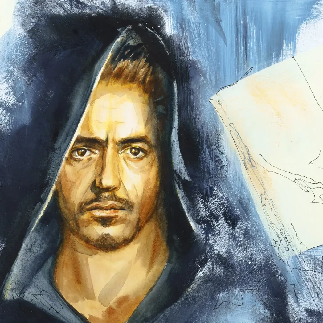 A DETAIL FROM THE PAINTING ‘THE WEDDING’ FEATURING THE FACE OF ROBERT DOWNEY JR.